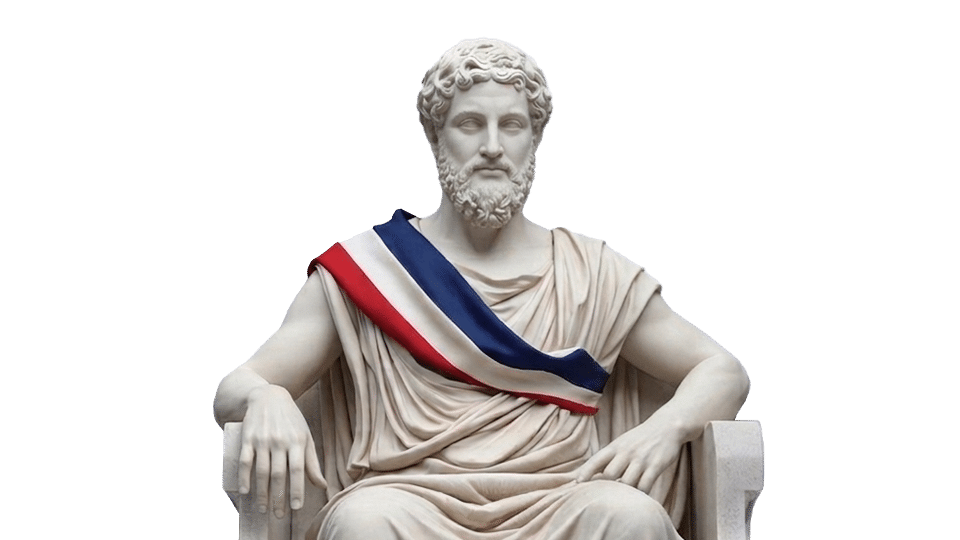 Statue d’élu avec écharpe tricolore représentant la prise en main du mandat et les responsabilités publiques